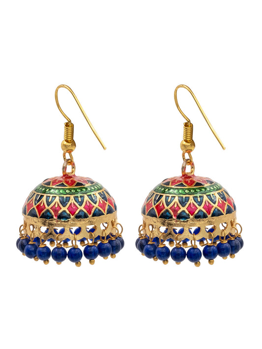 Handcrafted Medium Size Gold Plated Design Traditional Ethnic Meenakari Kundan Jhumka Earrings Women (SJE_39_M_MC_11)