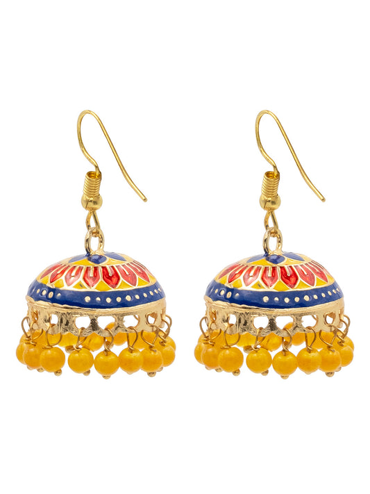 Handcrafted Small Size Gold Plated Design Traditional Ethnic Meenakari Kundan Jhumka Earrings Women (SJE_39_S_MC_06)