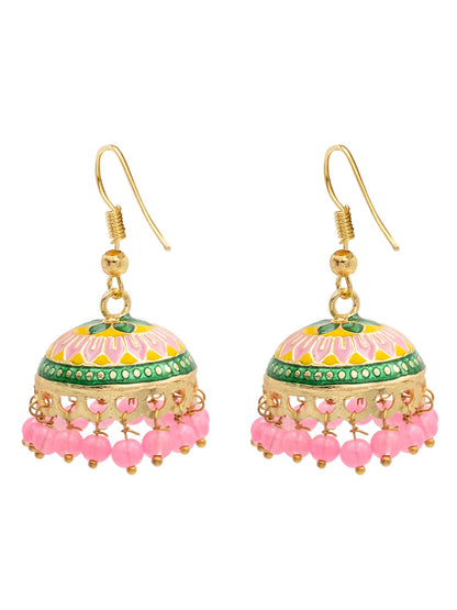 Handcrafted Small Size Gold Plated Design Traditional Ethnic Meenakari Kundan Jhumka Earrings Women (SJE_39_S_MC_07)