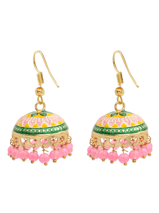 Handcrafted Small Size Gold Plated Design Traditional Ethnic Meenakari Kundan Jhumka Earrings Women (SJE_39_S_MC_07)