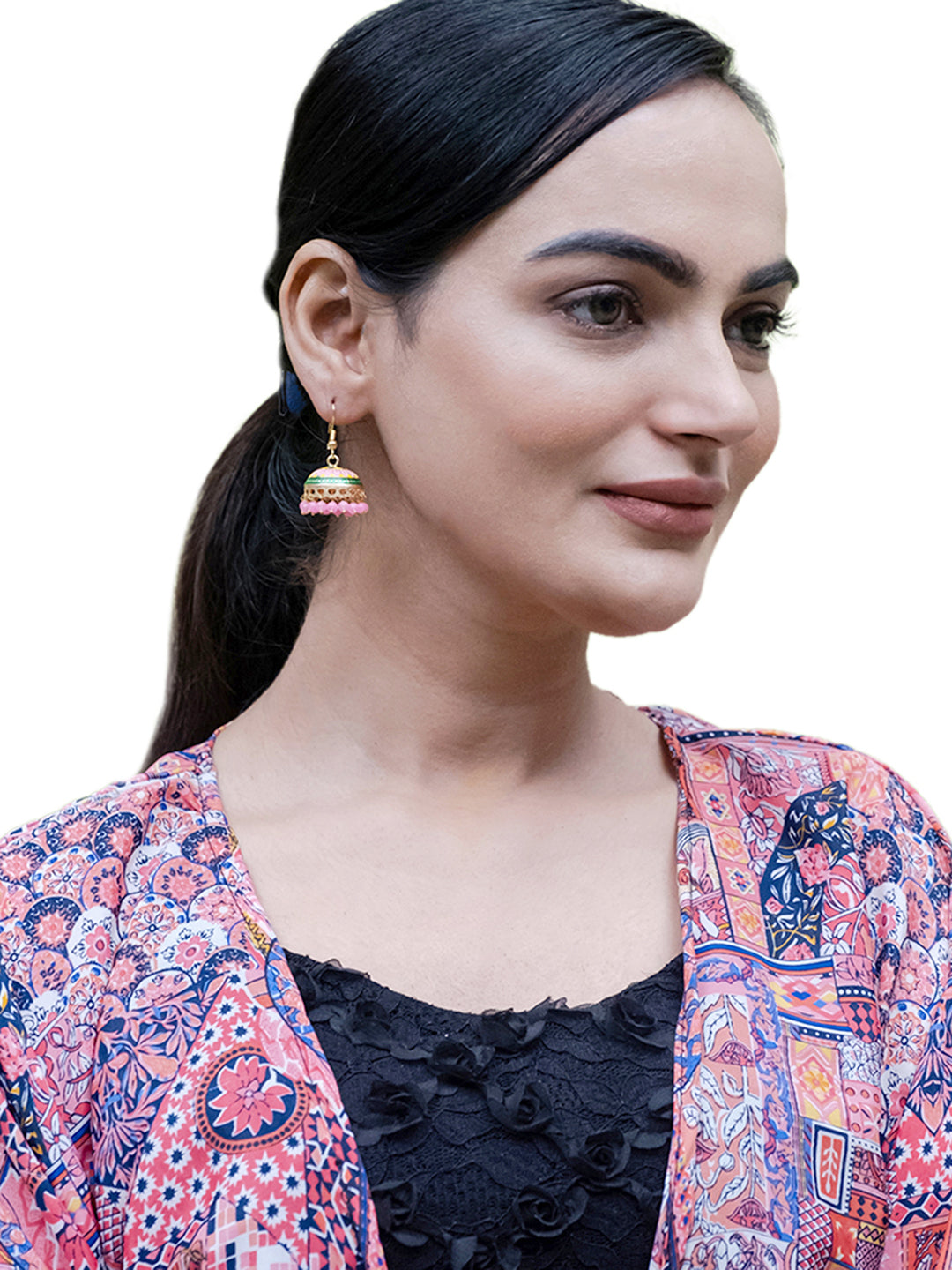 Handcrafted Small Size Gold Plated Design Traditional Ethnic Meenakari Kundan Jhumka Earrings Women (SJE_39_S_MC_07)
