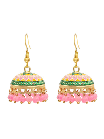 Handcrafted Small Size Gold Plated Design Traditional Ethnic Meenakari Kundan Jhumka Earrings Women (SJE_39_S_MC_07)