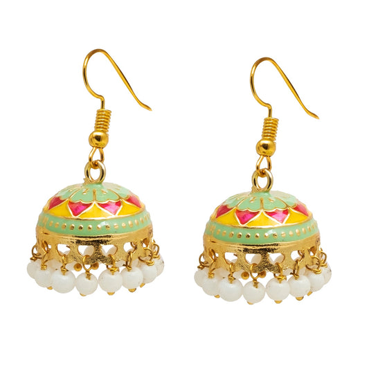 Handcrafted Small Size Gold Plated Design Traditional Ethnic Meenakari Kundan Jhumka Earrings Women SJE_39_S_MC_01