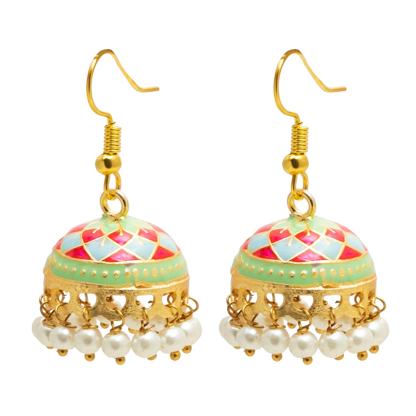 Handcrafted Small Size Gold Plated Design Traditional Ethnic Meenakari Kundan Jhumka Earrings Women SJE_39_S_MC_02