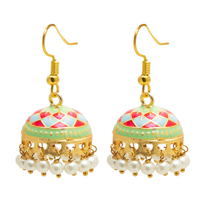 Handcrafted Small Size Gold Plated Design Traditional Ethnic Meenakari Kundan Jhumka Earrings Women SJE_39_S_MC_02