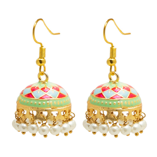 Handcrafted Small Size Gold Plated Design Traditional Ethnic Meenakari Kundan Jhumka Earrings Women SJE_39_S_MC_02