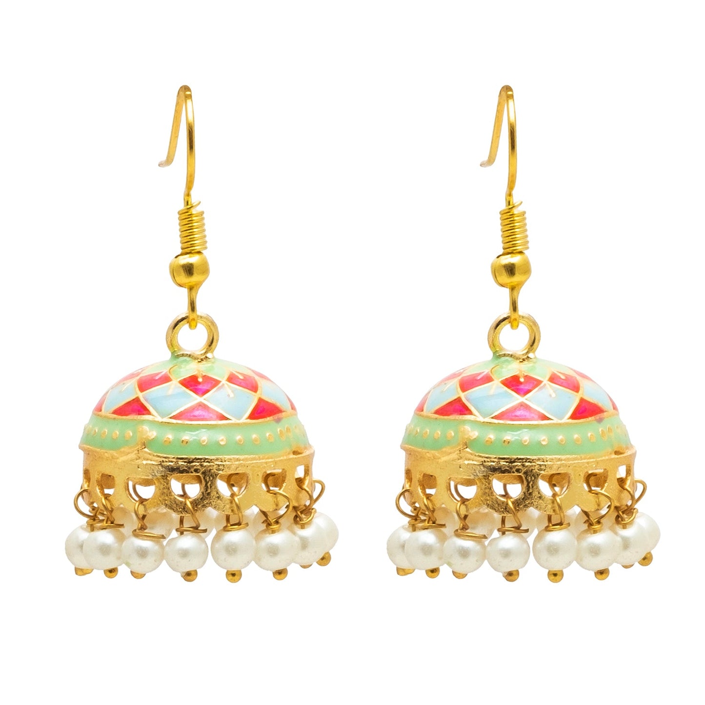 Handcrafted Small Size Gold Plated Design Traditional Ethnic Meenakari Kundan Jhumka Earrings Women SJE_39_S_MC_02
