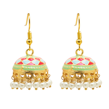 Handcrafted Small Size Gold Plated Design Traditional Ethnic Meenakari Kundan Jhumka Earrings Women SJE_39_S_MC_02