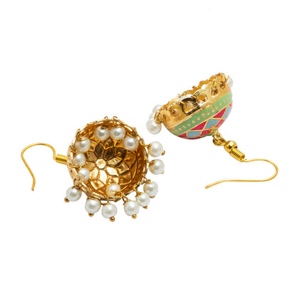 Handcrafted Small Size Gold Plated Design Traditional Ethnic Meenakari Kundan Jhumka Earrings Women SJE_39_S_MC_02