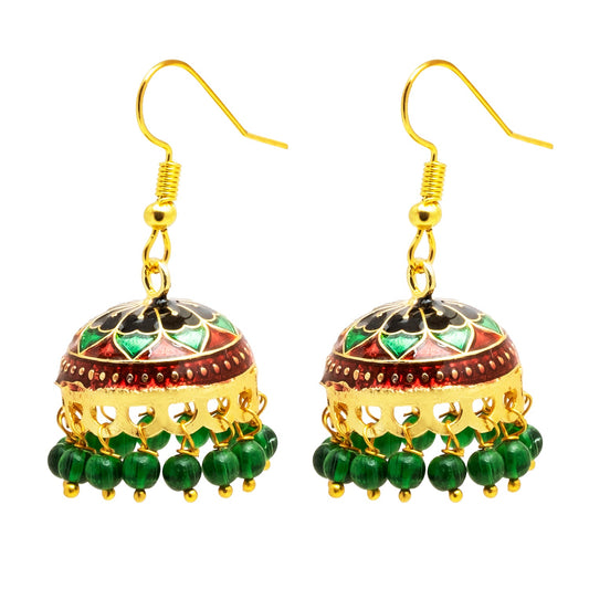 Handcrafted Small Size Gold Plated Design Traditional Ethnic Meenakari Kundan Jhumka Earrings Women SJE_39_S_MC_03
