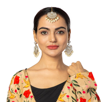 Gold Plated Traditional Bridal Kundan Chandbali Earring and Maang Tikka Combo Set for Women (SJE_41)