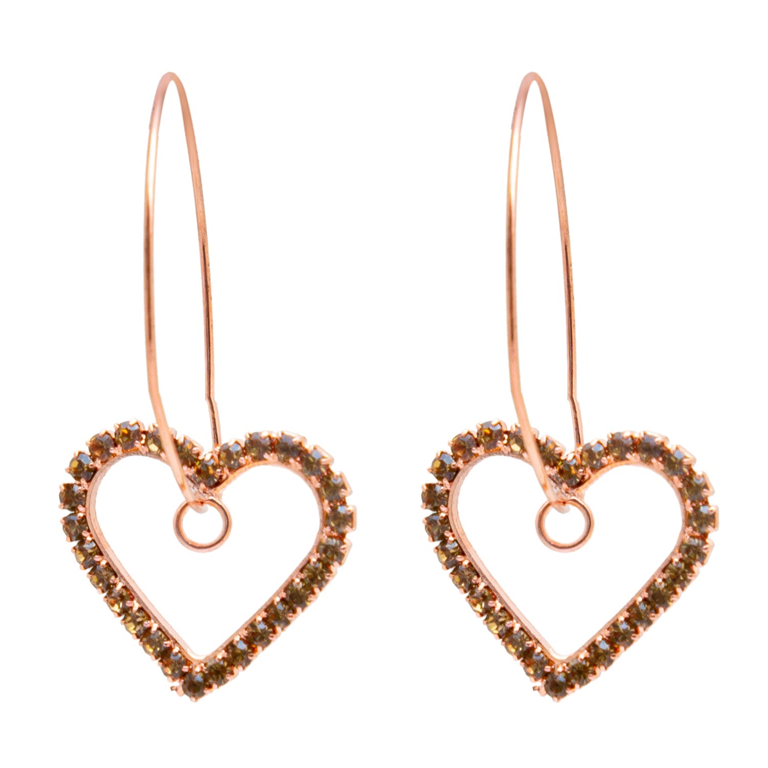 Crystal and AD, Rose Gold Plated Western Style Heart Design Drop Earrings For Women (SJE_42_H_RG) Rosegold Cms