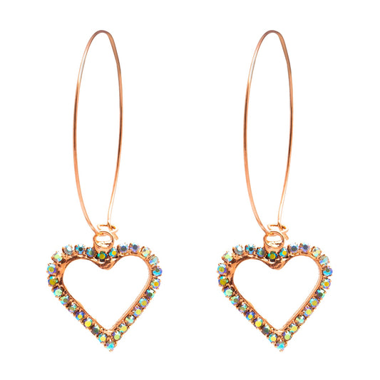 Crystal and AD, Rose Gold Plated Western Style Heart Design Drop Earrings For Women (SJE_42_H_RG.DC)
