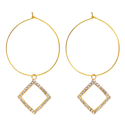 Crystal and AD, Gold Plated Western Style Square Design Drop Earrings For Women (SJE_42_S_G_LCT)