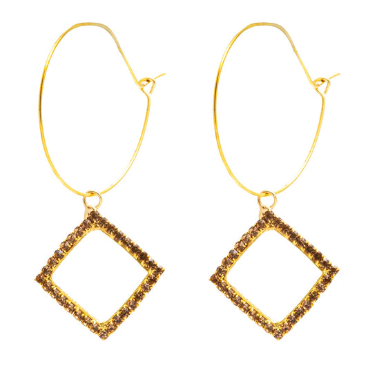 Crystal and AD,Gold Plated Western Style Square Design Drop Earrings For Women (SJE_42_S.G))
