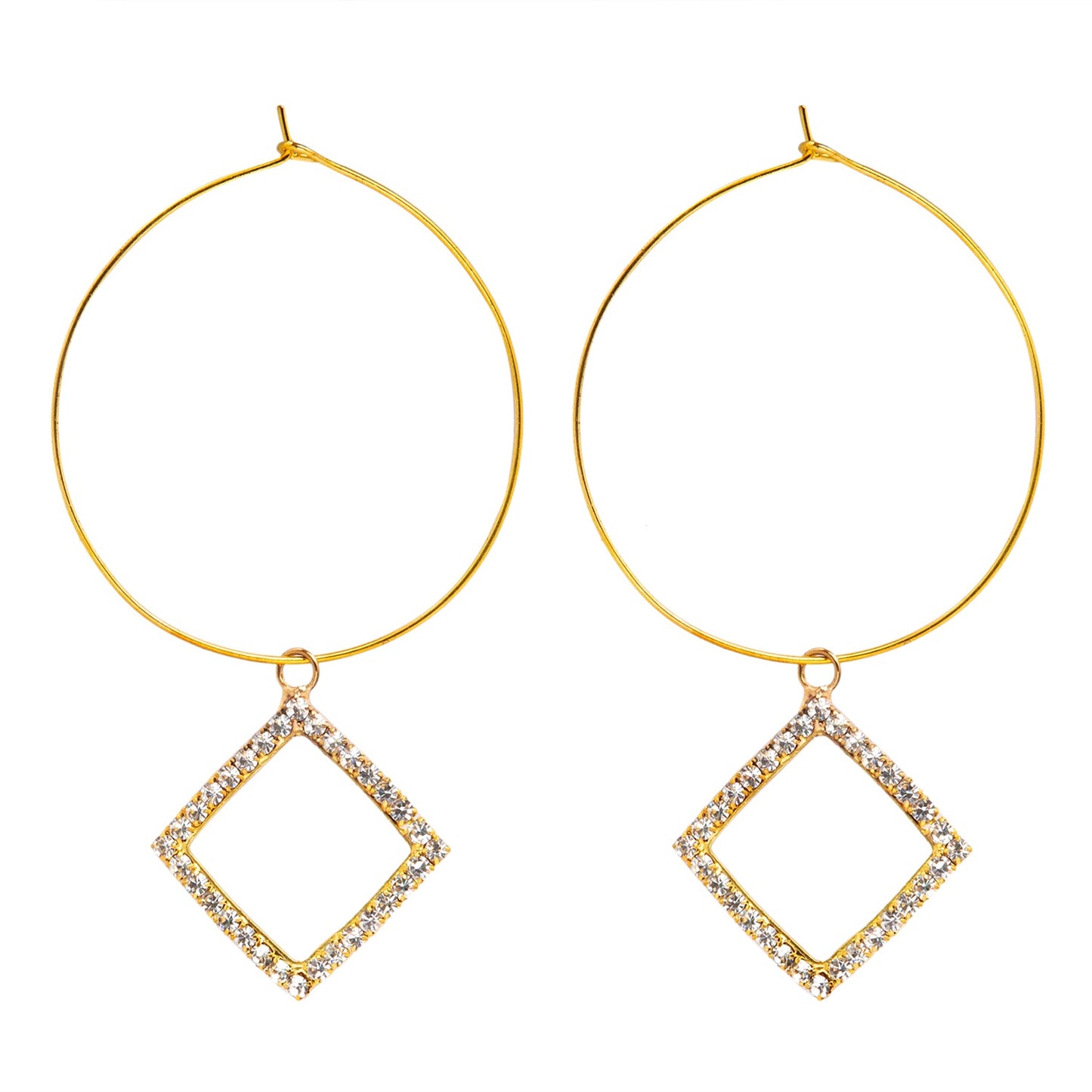 Crystal and AD, Rose Gold Plated Western Style Square Design Drop Earrings For Women (SJE_42_S_RG)