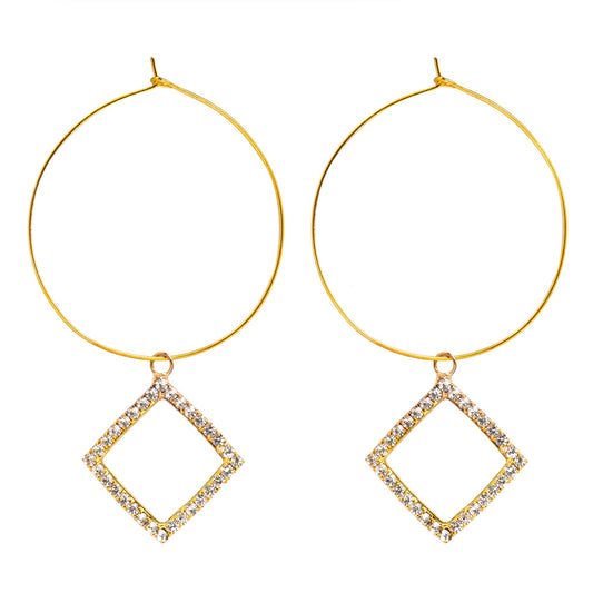 Crystal and AD, Rose Gold Plated Western Style Square Design Drop Earrings For Women (SJE_42_S_RG)
