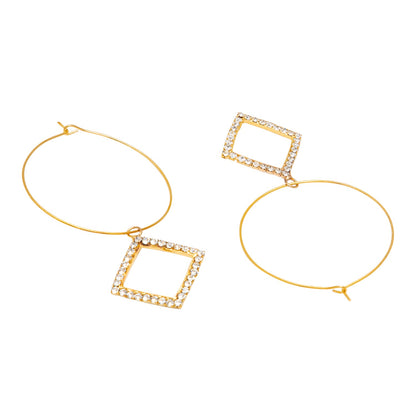 Crystal and AD, Rose Gold Plated Western Style Square Design Drop Earrings For Women (SJE_42_S_RG)