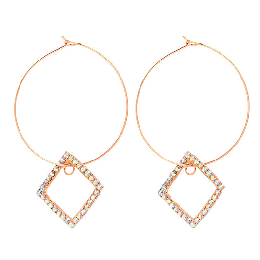Crystal and AD, Rose Gold Plated Western Style Square Design Drop Earrings For Women (SJE_42_S_RG.DC)