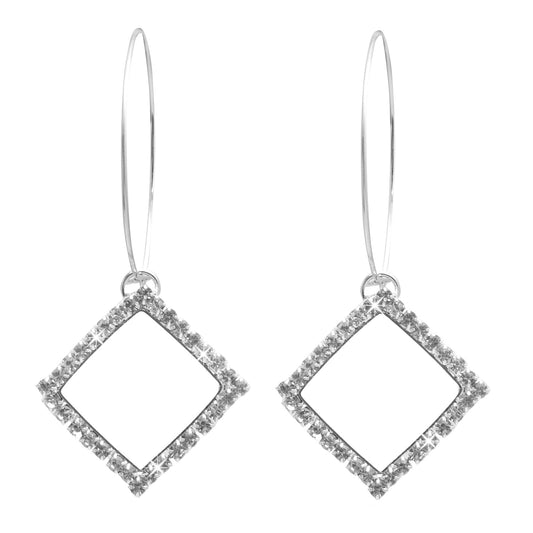 Crystal and AD, Silver Plated Western Style Square Design Drop Earrings For Women (SJE_42_S_S)