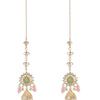 Handcrafted Gold Plated Design Traditional Ethnic Kundan,CZ, Pearl Studded Light Pink Meenakari Jhumka Earrings with Ear Chain for Women (SJE_44_LP)