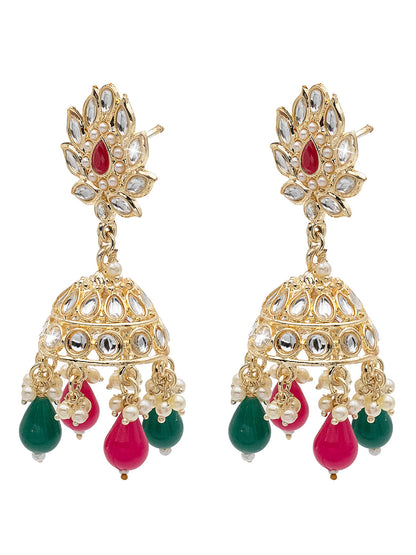 Handcrafted Gold Plated Design Traditional Ethnic Kundan, CZ, Pearl Studded Dark Pink Meenakari Jhumka Earrings for Women (SJE_45_DP)