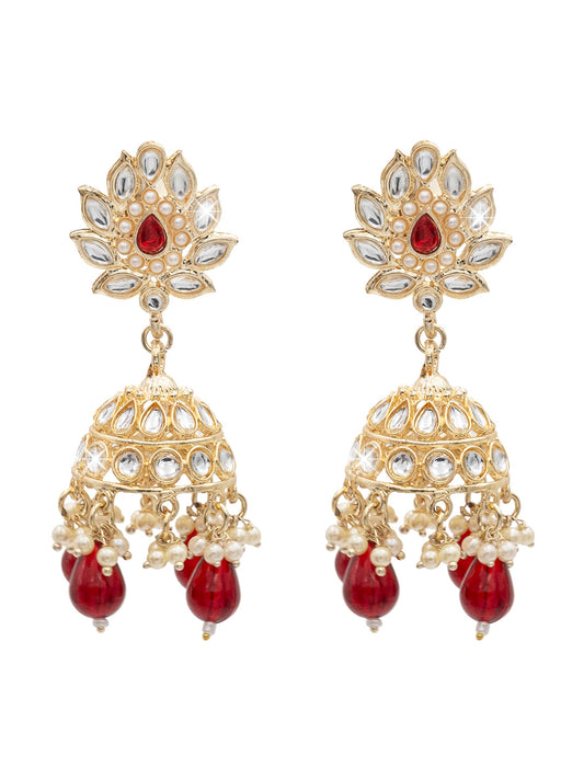 Handcraftd Gold Plated Design Traditional Ethnic Kundan,CZ, Pearl Studded Maroon Meenakari Jhumka Earrings for Women (SJE_45_M)