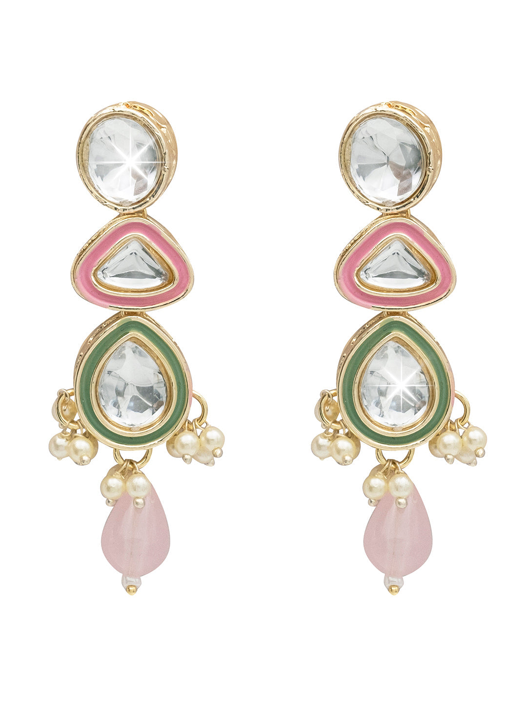 Handcrafted Gold Plated Design Traditional Ethnic Kundan,CZ, Pearl Studded Light Pink Meenakari Earrings for Women (SJE_46_D1_LP)