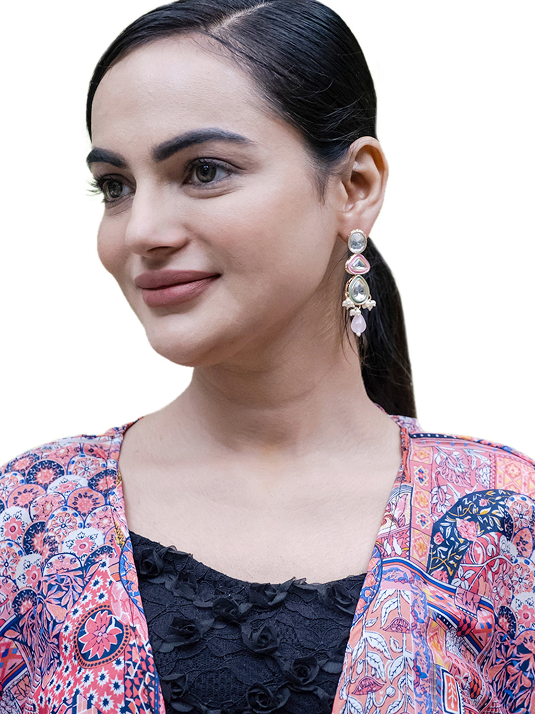 Handcrafted Gold Plated Design Traditional Ethnic Kundan,CZ, Pearl Studded Light Pink Meenakari Earrings for Women (SJE_46_D1_LP)