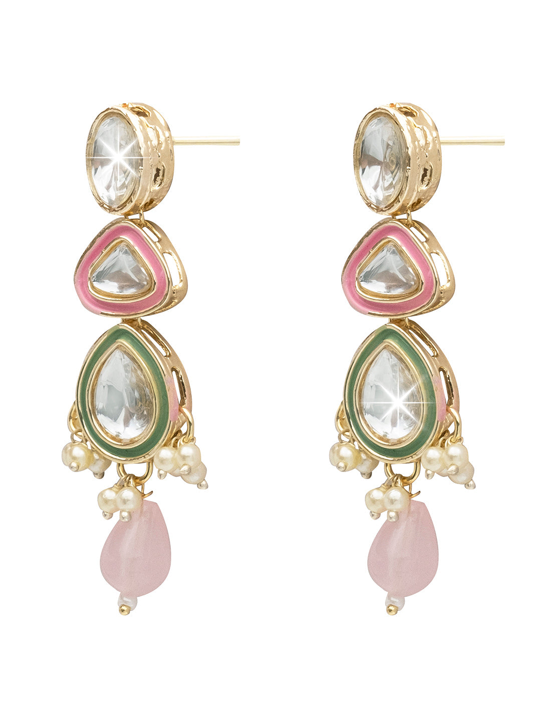 Handcrafted Gold Plated Design Traditional Ethnic Kundan,CZ, Pearl Studded Light Pink Meenakari Earrings for Women (SJE_46_D1_LP)