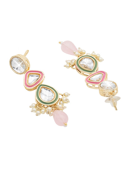 Handcrafted Gold Plated Design Traditional Ethnic Kundan,CZ, Pearl Studded Light Pink Meenakari Earrings for Women (SJE_46_D1_LP)