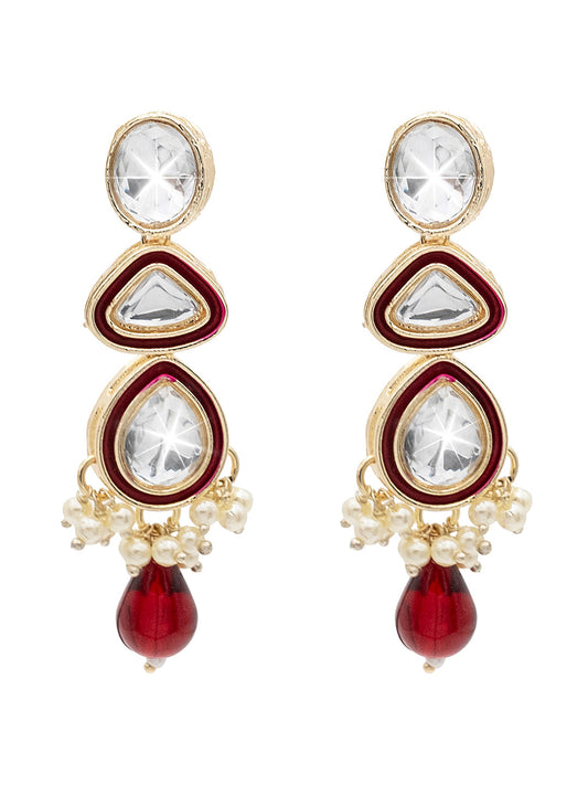 Handcrafted Gold Plated Design Traditional Ethnic Kundan,CZ, Pearl Studded Green Meenakari Earrings for Women (SJE_46_D1_M)