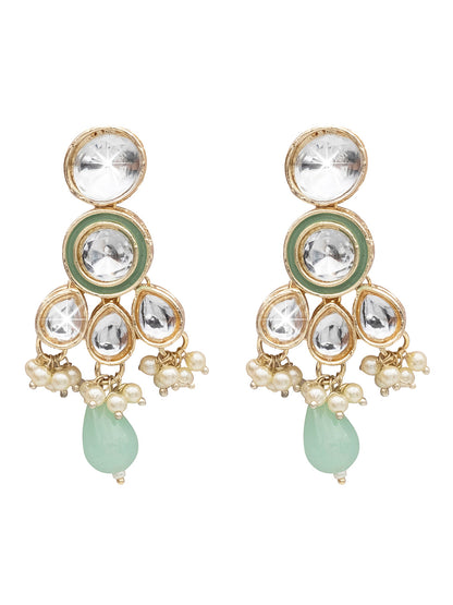 Handcrafted Gold Plated Design Traditional Ethnic Kundan,CZ, Pearl Studded Light Green Meenakari Earrings for Women (SJE_46_D2_LG)