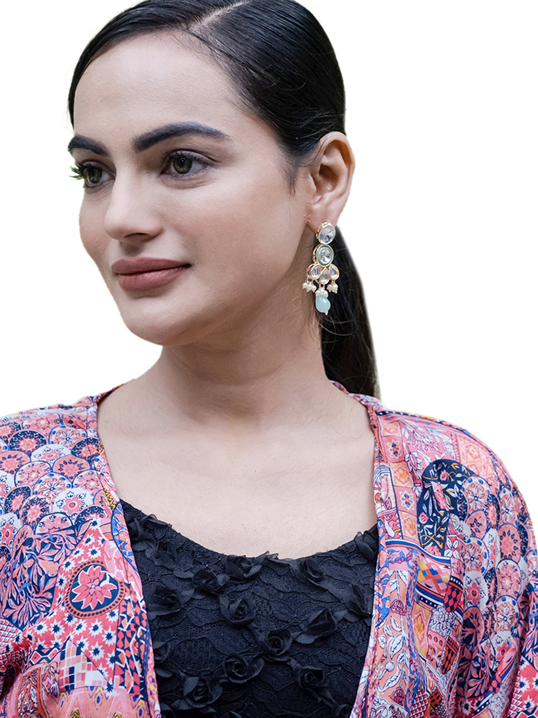 Handcrafted Gold Plated Design Traditional Ethnic Kundan,CZ, Pearl Studded Light Green Meenakari Earrings for Women (SJE_46_D2_LG)