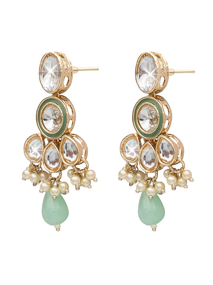 Handcrafted Gold Plated Design Traditional Ethnic Kundan,CZ, Pearl Studded Light Green Meenakari Earrings for Women (SJE_46_D2_LG)