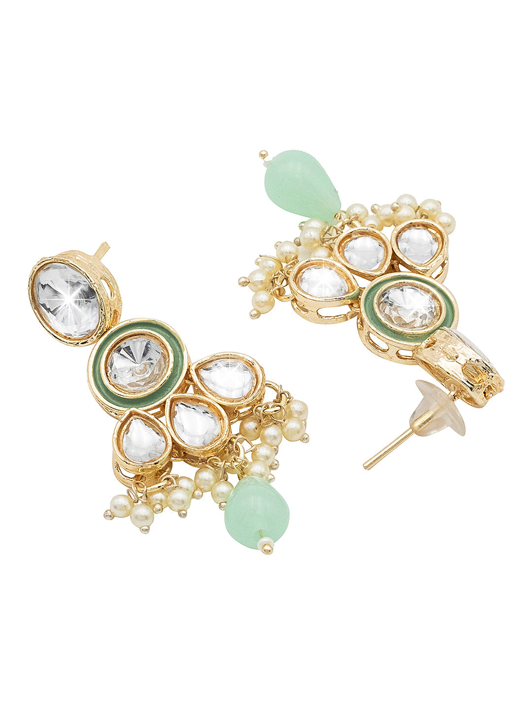Handcrafted Gold Plated Design Traditional Ethnic Kundan,CZ, Pearl Studded Light Green Meenakari Earrings for Women (SJE_46_D2_LG)