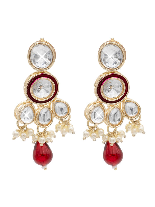 Handcrafted Gold Plated Design Traditional Ethnic Kundan,CZ, Pearl Studded Maroon Meenakari Earrings for Women (SJE_46_D2_M)