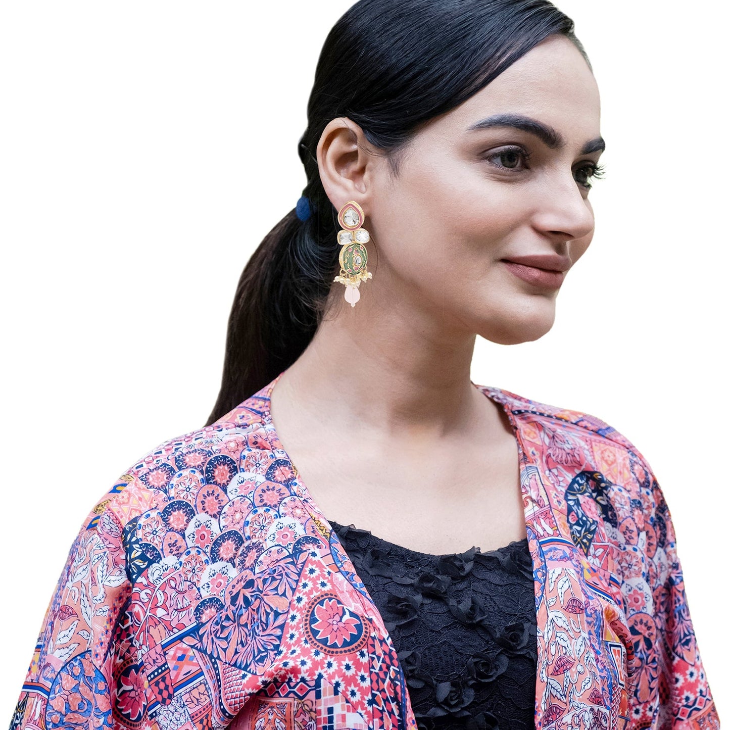 Handcrafted Gold Plated Design Traditional Ethnic Kundan,CZ, Pearl Studded Light Pink Meenakari Earrings for Women (SJE_46_D4_LP)