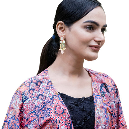 Handcrafted Gold Plated Design Traditional Ethnic Kundan,CZ, Pearl Studded Light Pink Meenakari Earrings for Women (SJE_46_D4_LP)