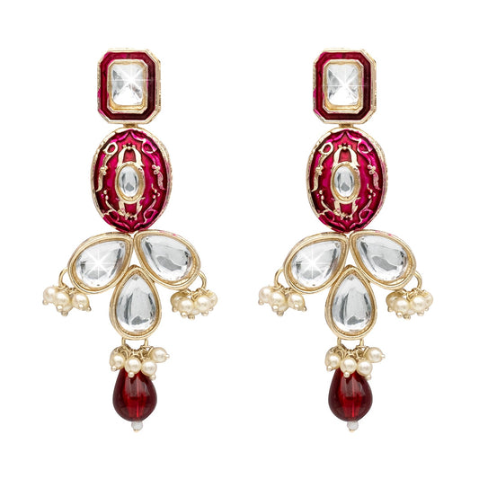 Handcrafted Gold Plated Design Traditional Ethnic Kundan,CZ, Pearl Studded Maroon Meenakari Earrings for Women (SJE_46_D5_M)