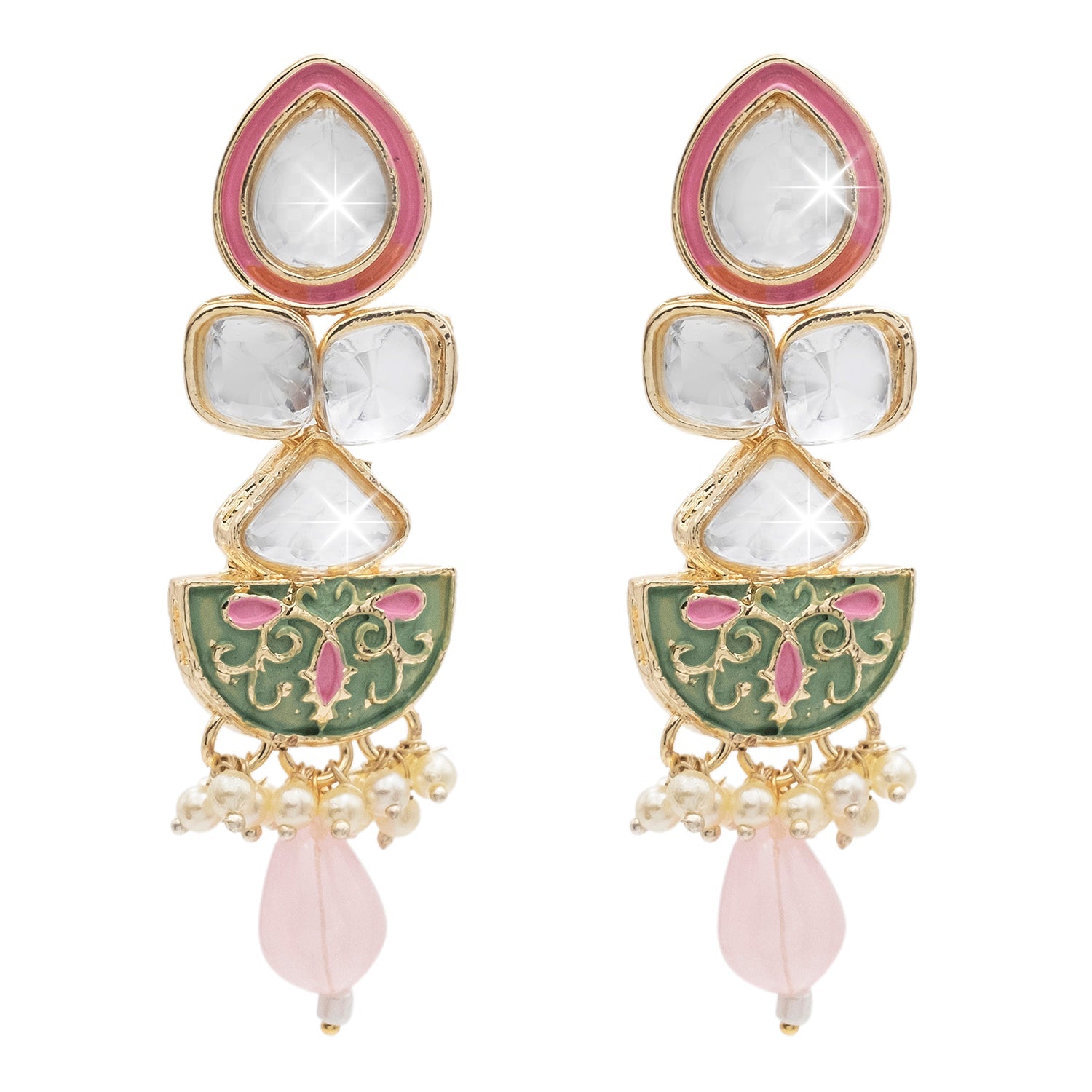 Light Pink Stone Work Meenakari Jewellery Set – Maharani