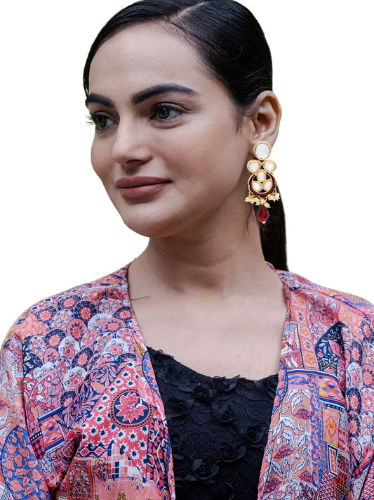 Handcrafted Gold Plated Design Traditional Ethnic Kundan,CZ, Pearl Studded Maroon Meenakari Earrings for Women (SJE_46 _D8_M)
