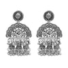 Antique Silver Plated Oxidised Traditional Tribal Look Jhumka With CZ & Pearls Long Earrings for Women (SJE_47)