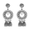 Antique Silver Plated Oxidised Traditional Look Jhumka With CZ & Pearls Long Earrings for Women (SJE_48)