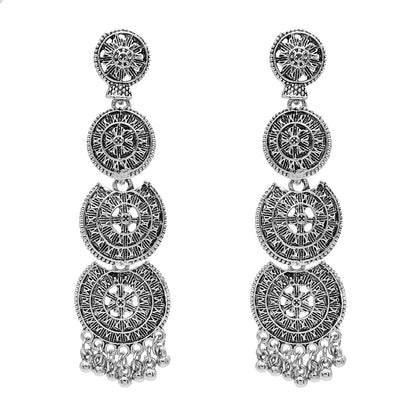 Antique Silver Plated Oxidised Traditional Look With Pearls Long Earrings for Women (SJE_50)