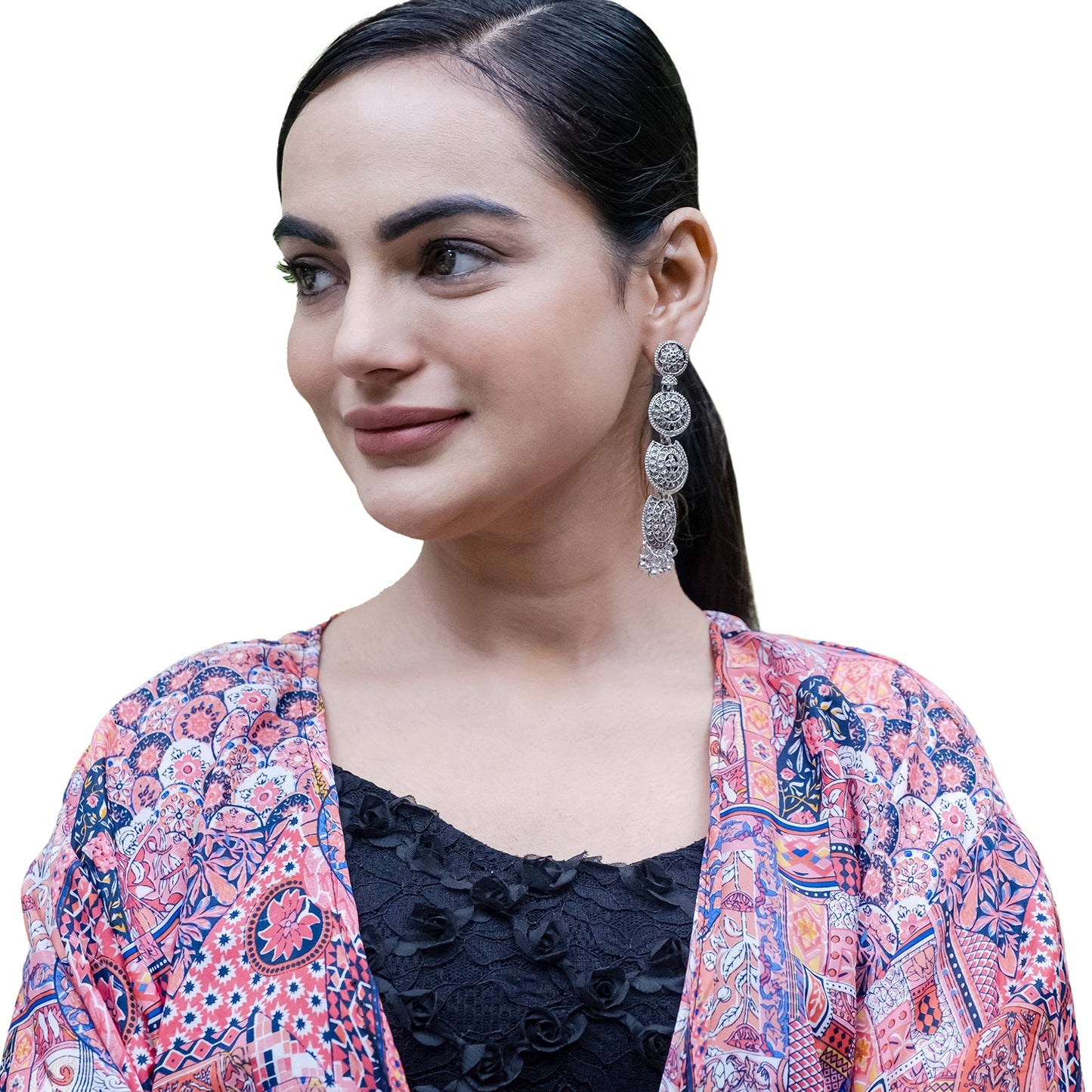 Antique Silver Plated Oxidised Traditional Look With Pearls Long Earrings for Women (SJE_50)