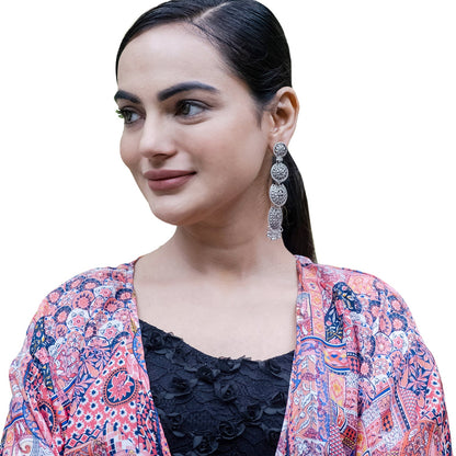 Antique Silver Plated Oxidised Traditional Look With Pearls Long Earrings for Women (SJE_50)