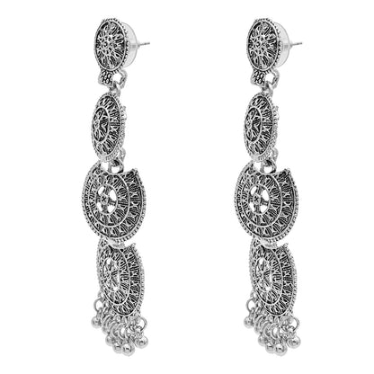 Antique Silver Plated Oxidised Traditional Look With Pearls Long Earrings for Women (SJE_50)