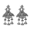 Antique Silver Plated Oxidised Traditional Fish Design with CZ & Pearls Long Jhumka Earrings for Women (SJE_53)