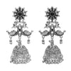 Antique Silver Plated Oxidised Traditional Peacock Design with CZ & Pearls Long Jhumka Earrings for Women (SJE_55)